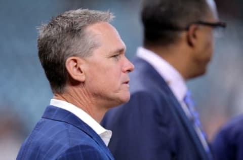 Oct 22, 2019; Houston, TX, USA; Houston Astros former player and Baseball Hall of Fame member Craig Biggio looks on prior to game one of the 2019 World Series against the Washington Nationals at Minute Maid Park. Mandatory Credit: Erik Williams-USA TODAY Sports