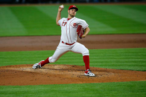 Cincinnati Reds starting pitcher Trevor Bauer (27) throws a pitch in the second inning of an MLB Interleague game between the Cincinnati Reds and the Chicago White Sox at Great American Ball Park in downtown Cincinnati on Saturday, Sept. 19, 2020.Chicago White Sox At Cincinnati Reds