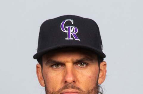 Mar 1, 2021; Scottsdale, AZ, USA; Colorado Rockies Greg Bird #13 poses during media day at at Salt River Fields at Talking Stick. Mandatory Credit: MLB photos via USA TODAY Sports