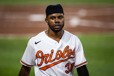 Sep 14, 2021; Baltimore, Maryland, USA; Baltimore Orioles center fielder Cedric Mullins (31) looks on against the New York Yankees at Oriole Park at Camden Yards. Mandatory Credit: Scott Taetsch-USA TODAY Sports