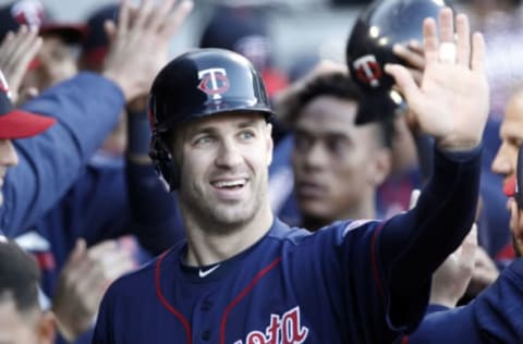 May 11, 2017; Chicago, IL, USA; Minnesota Twins first baseman Joe Mauer (7) celebrates after scoring during the first inning against the Chicago White Sox at Guaranteed Rate Field. Mandatory Credit: Caylor Arnold-USA TODAY Sports