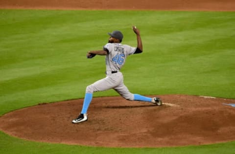 Jun 19, 2016; Miami, FL, USA; Colorado Rockies relief pitcher Miguel Castro (46) throws during the sixth inning against the Miami Marlins at Marlins Park. Mandatory Credit: Steve Mitchell-USA TODAY Sports