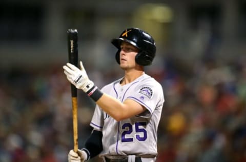 Nov 5, 2016; Surprise, AZ, USA; East infielder Ryan McMahon of the Colorado Rockies during the Arizona Fall League Fall Stars game at Surprise Stadium. Mandatory Credit: Mark J. Rebilas-USA TODAY Sports