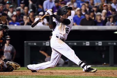 Colorado Rockies left fielder Raimel Tapia (68). Mandatory Credit: Ron Chenoy-USA TODAY Sports