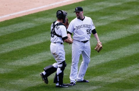 Jun 9, 2016; Denver, CO, USA; Colorado Rockies catcher 