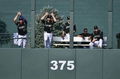 Sep 5, 2016; Denver, CO, USA; General view of the bullpen of the Colorado Rockies during the ninth inning against San Francisco Giants at Coors Field. The Rockies defeated the Giants 6-0. Mandatory Credit: Ron Chenoy-USA TODAY Sports