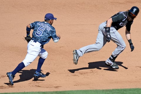 Alexi Amarista (5). Mandatory Credit: Jake Roth-USA TODAY Sports