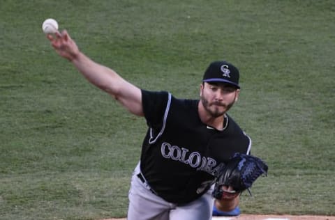 Sep 24, 2016; Los Angeles, CA, USA; Colorado Rockies starting pitcher Chad Bettis (35) in the first inning of the game against the Los Angeles Dodgers at Dodger Stadium. Mandatory Credit: Jayne Kamin-Oncea-USA TODAY Sports