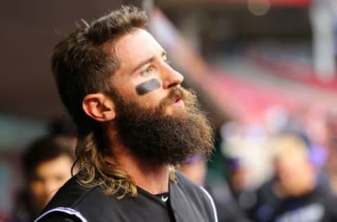 May 19, 2017; Cincinnati, OH, USA; Colorado Rockies center fielder Charlie Blackmon (19) against the Cincinnati Reds at Great American Ball Park. Mandatory Credit: Aaron Doster-USA TODAY Sports