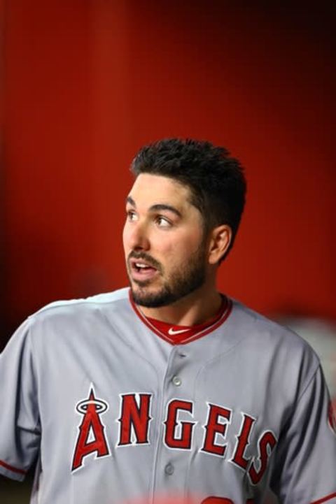 Jun 17, 2015; Phoenix, AZ, USA; Los Angeles Angels outfielder Matt Joyce against the Arizona Diamondbacks during an interleague game at Chase Field. Mandatory Credit: Mark J. Rebilas-USA TODAY Sports