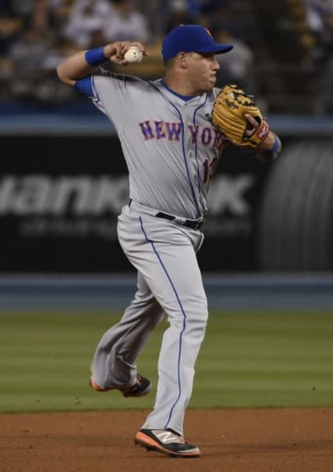 May 11, 2016; Los Angeles, CA, USA; New York Mets shortstop Asdrubal Cabrera (13) throws to first base during the eighth inning against the Los Angeles Dodgers at Dodger Stadium. The Mets won 4-3. Mandatory Credit: Kelvin Kuo-USA TODAY Sports