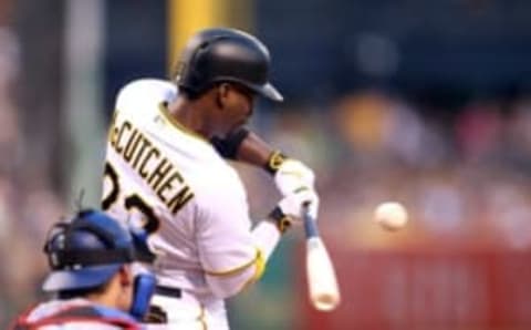 Jun 24, 2016; Pittsburgh, PA, USA; Pittsburgh Pirates center fielder Andrew McCutchen (22) at bat against theLos Angeles Dodgers during the fifth inning at PNC Park. Mandatory Credit: Charles LeClaire-USA TODAY Sports