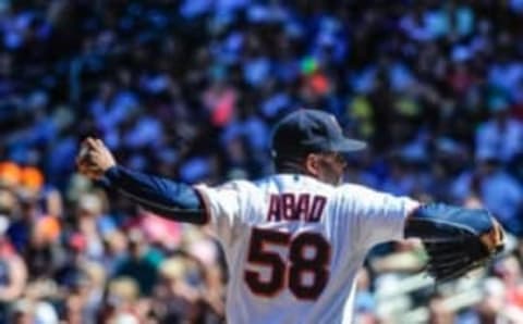 Jul 3, 2016; Minneapolis, MN, USA; Minnesota Twins relief pitcher Fernando Abad (58) throws a pitch during the eighth inning against the Texas Rangers at Target Field. The Twins won 5-4. Mandatory Credit: Jeffrey Becker-USA TODAY Sports