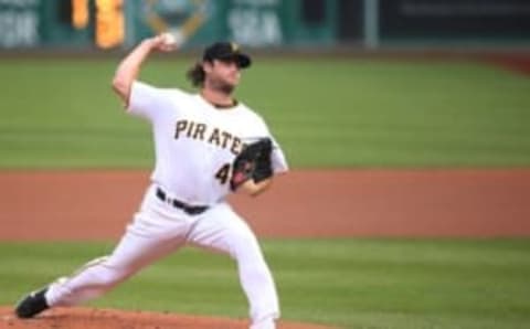 Jun 10, 2016; Pittsburgh, PA, USA; Pittsburgh Pirates starting pitcher Gerrit Cole (45) delivers a pitch against the St. Louis Cardinals during the first inning at PNC Park. Mandatory Credit: Charles LeClaire-USA TODAY Sports