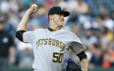 Jun 29, 2016; Seattle, WA, USA; Pittsburgh Pirates starting pitcher Jameson Taillon (50) throws against the Seattle Mariners during the third inning at Safeco Field. Mandatory Credit: Joe Nicholson-USA TODAY Sports