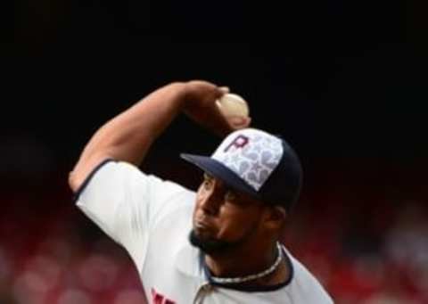 Jul 4, 2016; St. Louis, MO, USA; Pittsburgh Pirates starting pitcher Juan Nicasio (12) pitches to a St. Louis Cardinals batter during the ninth inning at Busch Stadium. The Pirates won 4-2. Mandatory Credit: Jeff Curry-USA TODAY Sports