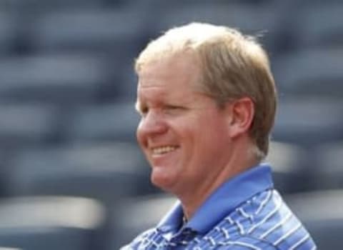 Aug 18, 2014; Pittsburgh, PA, USA; Pittsburgh Pirates general manager Neal Huntington reacts while watching batting practice before the Pirates host the Atlanta Braves at PNC Park. Mandatory Credit: Charles LeClaire-USA TODAY Sports