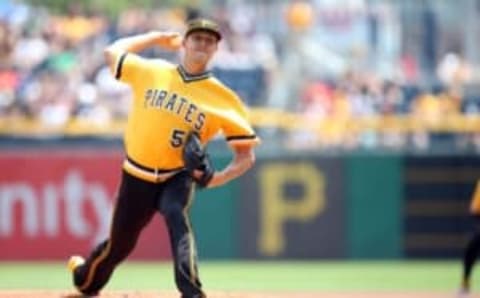 Jul 24, 2016; Pittsburgh, PA, USA; Pittsburgh Pirates starting pitcher Jameson Taillon (50) deliver a pitch against the Philadelphia Phillies during the first inning at PNC Park. Mandatory Credit: Charles LeClaire-USA TODAY Sports