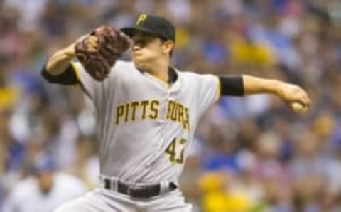 Jul 29, 2016; Milwaukee, WI, USA; Pittsburgh Pirates pitcher Steven Brault (43) throws a pitch during the fifth inning against the Milwaukee Brewers at Miller Park. Mandatory Credit: Jeff Hanisch-USA TODAY Sports