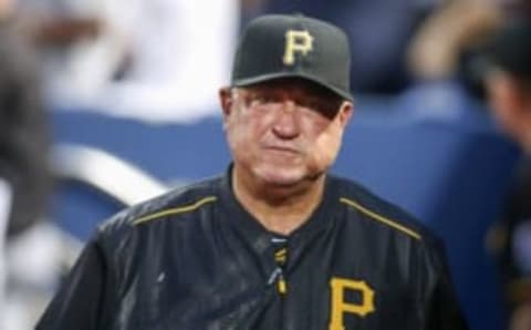 Aug 4, 2016; Atlanta, GA, USA; Pittsburgh Pirates manager Clint Hurdle (13) in the dugout against the Atlanta Braves in the first inning at Turner Field. Mandatory Credit: Brett Davis-USA TODAY Sports