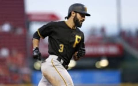 Sep 17, 2016; Cincinnati, OH, USA; Pittsburgh Pirates second baseman Sean Rodriguez rounds the bases after hitting a solo home run against the Cincinnati Reds during the fourth inning at Great American Ball Park. Mandatory Credit: David Kohl-USA TODAY Sports