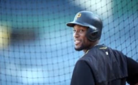 Sep 27, 2016; Pittsburgh, PA, USA; Pittsburgh Pirates left fielder Starling Marte (6) looks on at the batting cage before playing the Chicago Cubs at PNC Park. Mandatory Credit: Charles LeClaire-USA TODAY Sports