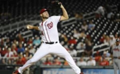 Sep 7, 2016; Washington, DC, USA; Washington Nationals starting pitcher Lucas Giolito (44) throws against the Atlanta Braves during the fifth inning at Nationals Park. Mandatory Credit: Brad Mills-USA TODAY Sports