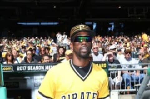 Sep 25, 2016; Pittsburgh, PA, USA; Pittsburgh Pirates center fielder Andrew McCutchen (22) takes the field against the Washington Nationals during the first inning PNC Park. Mandatory Credit: Charles LeClaire-USA TODAY Sports