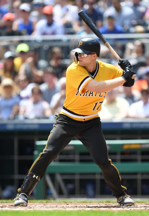 PITTSBURGH, PA – JULY 29: Austin Meadows #17 of the Pittsburgh Pirates at bat during the game against the New York Mets at PNC Park on July 29, 2018 in Pittsburgh, Pennsylvania. (Photo by Justin Berl/Getty Images)