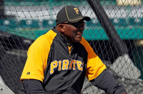 BRADENTON, FL – MARCH 02: Former player Manny Sanguillen of the Pittsburgh Pirates sits on the batting cage just before the start of the Grapefruit League Spring Training Game against the Minnesota Twins at McKechnie Field on March 2, 2011 in Bradenton, Florida. (Photo by J. Meric/Getty Images)