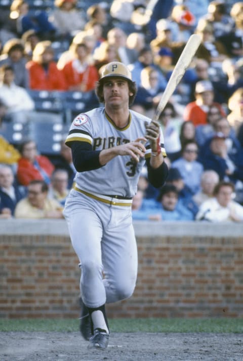 CHICAGO, IL – CIRCA 1976: Richie Hebner #3 of the Pittsburgh Pirates bats against the Chicago Cubs during a Major League Baseball game circa 1976 at Wrigley Field in Chicago, Illinois. Hebner played for the Pirates from 1968-76 and 1982-83. (Photo by Focus on Sport/Getty Images)