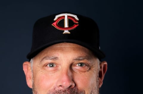 FORT MYERS, FLORIDA – FEBRUARY 22: Derek Shelton #9 of the Minnesota Twins poses for a portrait during Minnesota Twins Photo Day on February 22, 2019 at Hammond Stadium in Fort Myers, Florida. (Photo by Elsa/Getty Images)