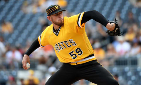 PITTSBURGH, PA – AUGUST 04: Joe Musgrove #59 of the Pittsburgh Pirates delivers a pitch in the first inning during the game against the New York Mets at PNC Park on August 4, 2019 in Pittsburgh, Pennsylvania. (Photo by Justin Berl/Getty Images)