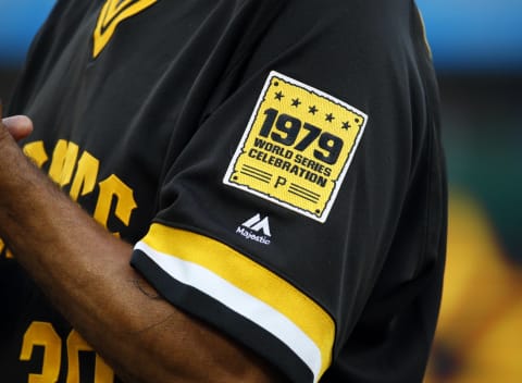 PITTSBURGH, PA – JULY 20: A Pittsburgh Pirates 1979 World Series Celebration patch is seen before the game against the Philadelphia Phillies at PNC Park on July 20, 2019 in Pittsburgh, Pennsylvania. (Photo by Justin K. Aller/Getty Images)