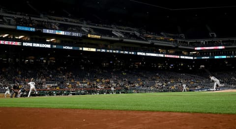 PITTSBURGH, PA – SEPTEMBER 05: Brian Moran #63 of the Miami Marlins delivers a pitch to his brother Colin Moran #19 of the Pittsburgh Pirates during his major league debut in the fourth inning during the game at PNC Park on September 5, 2019 in Pittsburgh, Pennsylvania. (Photo by Justin Berl/Getty Images)