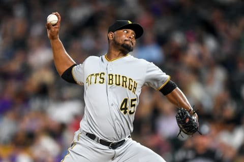 DENVER, CO – AUGUST 31: Michael Feliz #45 of the Pittsburgh Pirates pitches against the Colorado Rockies at Coors Field on August 31, 2019 in Denver, Colorado. (Photo by Dustin Bradford/Getty Images)