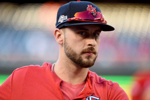 WASHINGTON, DC – OCTOBER 14: Paul DeJong #12 of the St. Louis Cardinals looks on prior to playing against the Washington Nationals in Game Three of the National League Championship Series at Nationals Park on October 14, 2019 in Washington, DC. (Photo by Will Newton/Getty Images)