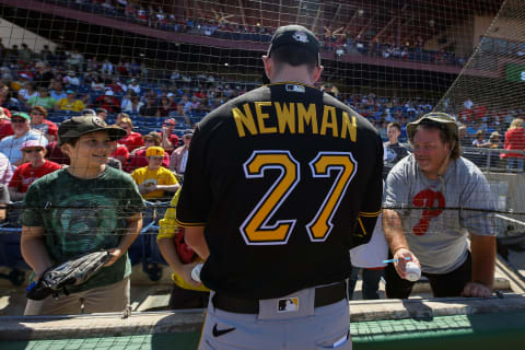 CLEARWATER, FL – FEBRUARY 23: Kevin Newman #27 of the Pittsburgh Pirates signs autographs for fans during a spring training game against the Philadelphia Phillies at Spectrum Field on February 23, 2020 in Clearwater, Florida. (Photo by Carmen Mandato/Getty Images)