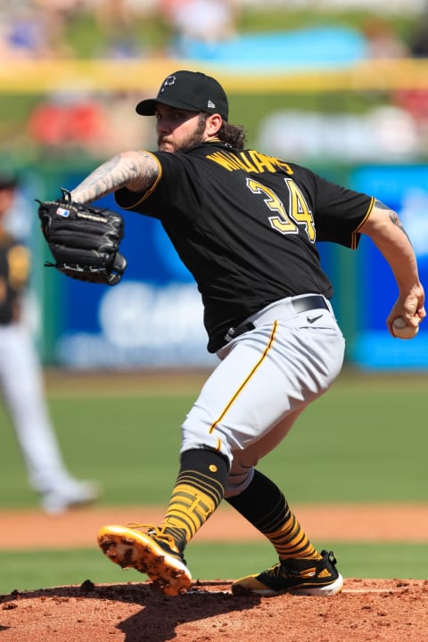 CLEARWATER, FL – FEBRUARY 23: Trevor Williams #34 of the Pittsburgh Pirates warms up prior to a spring training game against the Philadelphia Phillies at Spectrum Field on February 23, 2020 in Clearwater, Florida. (Photo by Carmen Mandato/Getty Images)