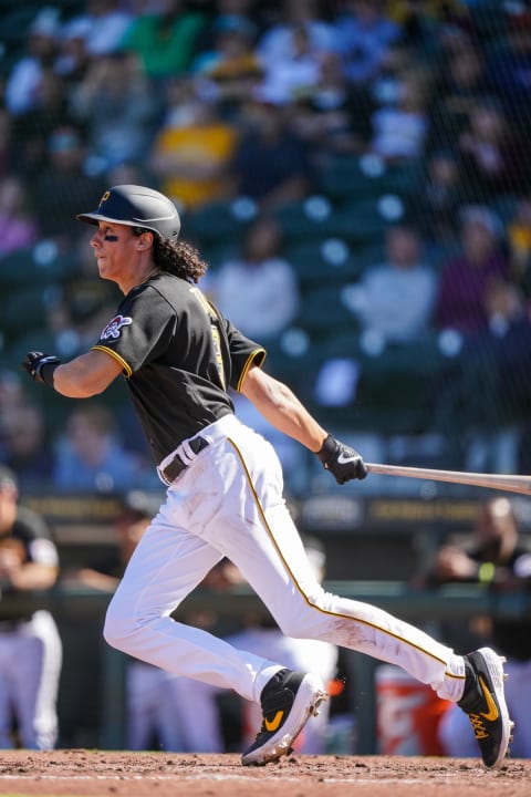 BRADENTON, FL- FEBRUARY 22: Cole Tucker #3 of the Pittsburgh Pirates bats during a game against the Minnesota Twins on February 21, 2020 at LECOM Park in Bradenton, Florida. (Photo by Brace Hemmelgarn/Minnesota Twins/Getty Images)