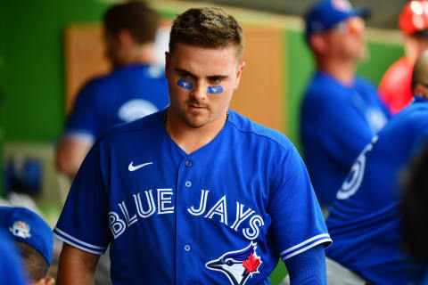 CLEARWATER, FLORIDA – MARCH 05: Reese McGuire #10 of the Toronto Blue Jays walks through the dugout during the fourth inning of a Grapefruit League spring training game against the Philadelphia Phillies at Spectrum Field on March 05, 2020 in Clearwater, Florida. (Photo by Julio Aguilar/Getty Images)