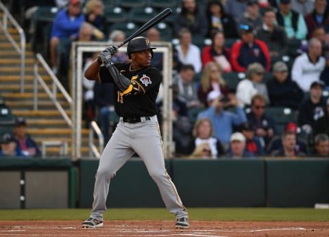 FORT MYERS, FLORIDA – FEBRUARY 29: Ke’Bryan Hayes #13 of the Pittsburgh Pirates in action during the spring training game against the Minnesota Twins at Century Link Sports Complex on February 29, 2020 in Fort Myers, Florida. (Photo by Mark Brown/Getty Images)