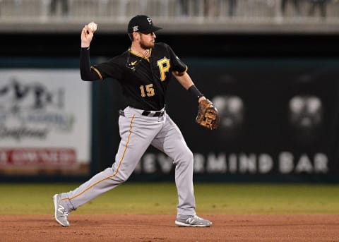 FORT MYERS, FLORIDA – FEBRUARY 29: JT Riddle #15 of the Pittsburgh Pirates in action during the spring training game against the Minnesota Twins at Century Link Sports Complex on February 29, 2020 in Fort Myers, Florida. (Photo by Mark Brown/Getty Images)