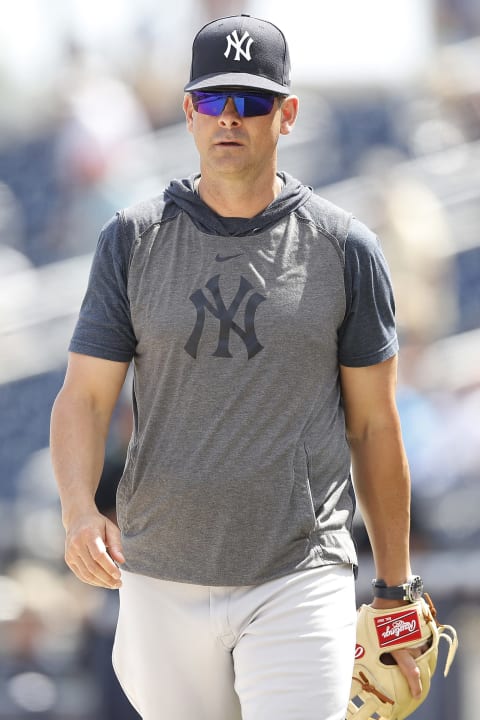 WEST PALM BEACH, FLORIDA – MARCH 12: Manager Aaron Boone of the New York Yankees looks on prior to a Grapefruit League spring training game against the Washington Nationals at FITTEAM Ballpark of The Palm Beaches on March 12, 2020 in West Palm Beach, Florida. (Photo by Michael Reaves/Getty Images)