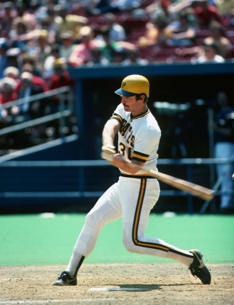 PITTSBURGH, PA – 1983: Jason Thompson of the Pittsburgh Pirates bats during a Major League Baseball game at Three Rivers Stadium in 1983 in Pittsburgh, Pennsylvania. (Photo by George Gojkovich/Getty Images)