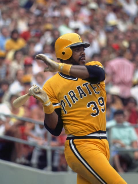 PITTSBURGH, PA – 1977: Dave Parker of the Pittsburgh Pirates bats during a Major League Baseball game at Three Rivers Stadium in 1977 in Pittsburgh, Pennsylvania. (Photo by George Gojkovich/Getty Images)