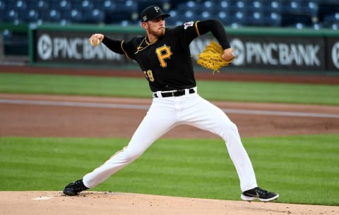 PITTSBURGH, PA – JULY 18: Joe Musgrove #59 of the Pittsburgh Pirates delivers a pitch in the first inning during the exhibition game against the Cleveland Indians at PNC Park on July 18, 2020 in Pittsburgh, Pennsylvania. (Photo by Justin Berl/Getty Images)