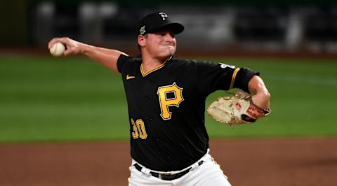 PITTSBURGH, PA – JULY 18: Kyle Crick #30 of the Pittsburgh Pirates delivers a pitch in the eighth inning during the exhibition game against the Cleveland Indians at PNC Park on July 18, 2020 in Pittsburgh, Pennsylvania. (Photo by Justin Berl/Getty Images)