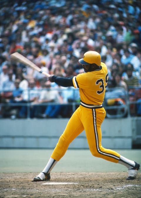 PITTSBURGH, PA – 1978: Dave Parker #39 of the Pittsburgh Pirates bats during a Major League Baseball game at Three Rivers Stadium in 1978 in Pittsburgh, Pennsylvania. (Photo by George Gojkovich/Getty Images)