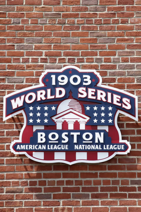 BOSTON, MA – JUNE 29: General view of the 1903 World Series championship sign before the game between the Toronto Blue Jays and Boston Red Sox at Fenway Park on June 29, 2013 in Boston, Massachusetts. The Blue Jays won 6-2. (Photo by Joe Robbins/Getty Images)